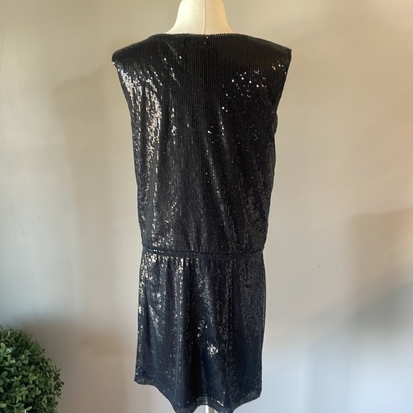 EXPRESS formal / evening cocktail black sequins dress cap sleeve lined SM - Picture 3 of 11
